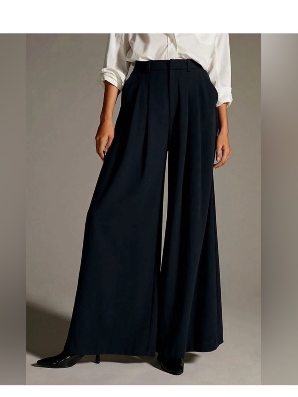 Anthropologie Avery Wide-leg Pleated Trousers by Maeve in Navy
